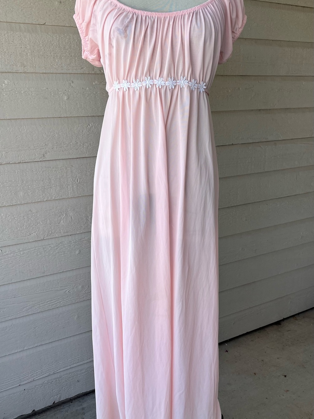 Vintage Light Pink Nylon Maxi Nightgown Empire Waist Simi Shear